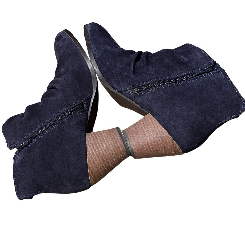 Diba Ankle Boots Navy Blue Leather Suede Round Toe Zip Block Heel Size 10M - Picture 5 of 9